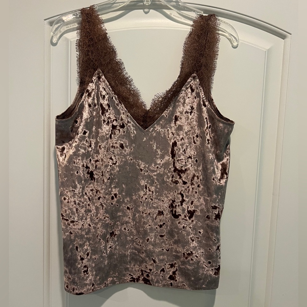 Heartloom Crushed Velvet Lace-Trim Camisole - Brown
